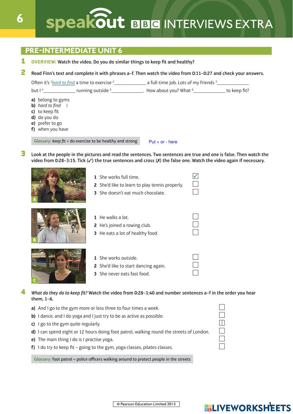 Speak out Pre Unit 6 worksheet | Live Worksheets