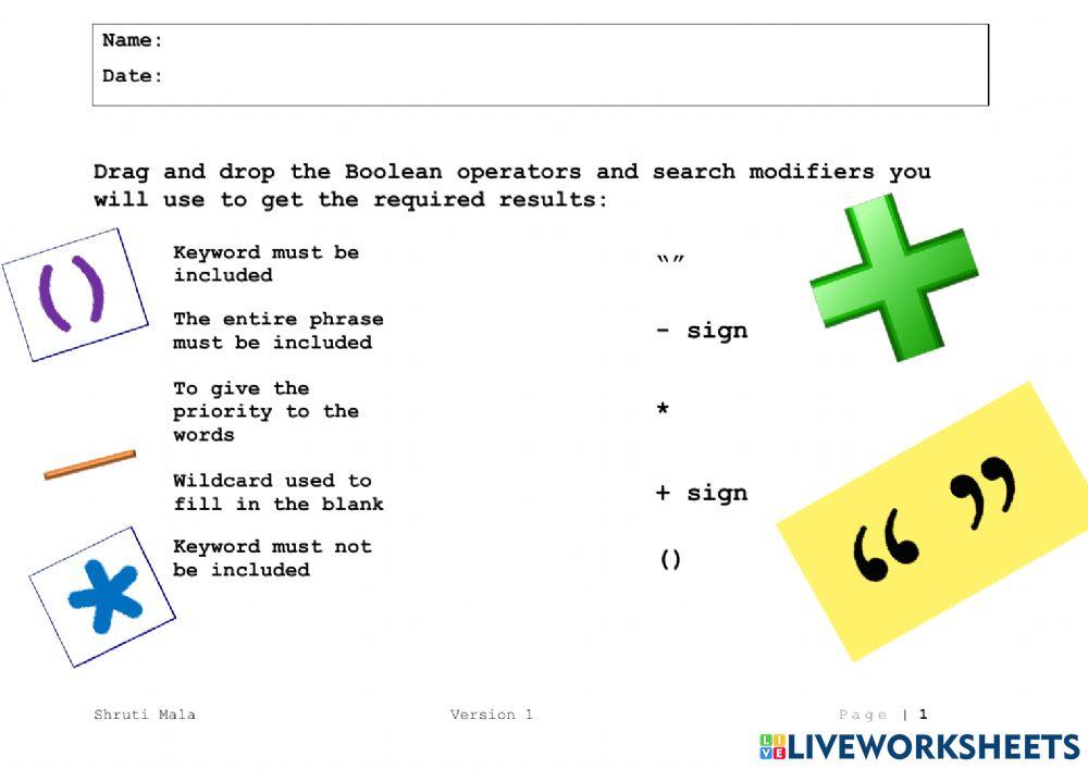 957716 | Boolean Search | Shruti Mala | LiveWorksheets