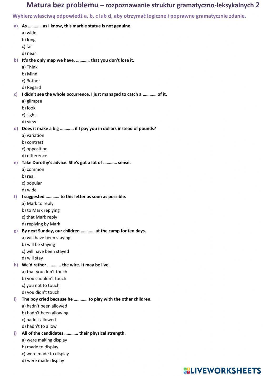 Matura - zadanie gramatyczno-leksykalne 2