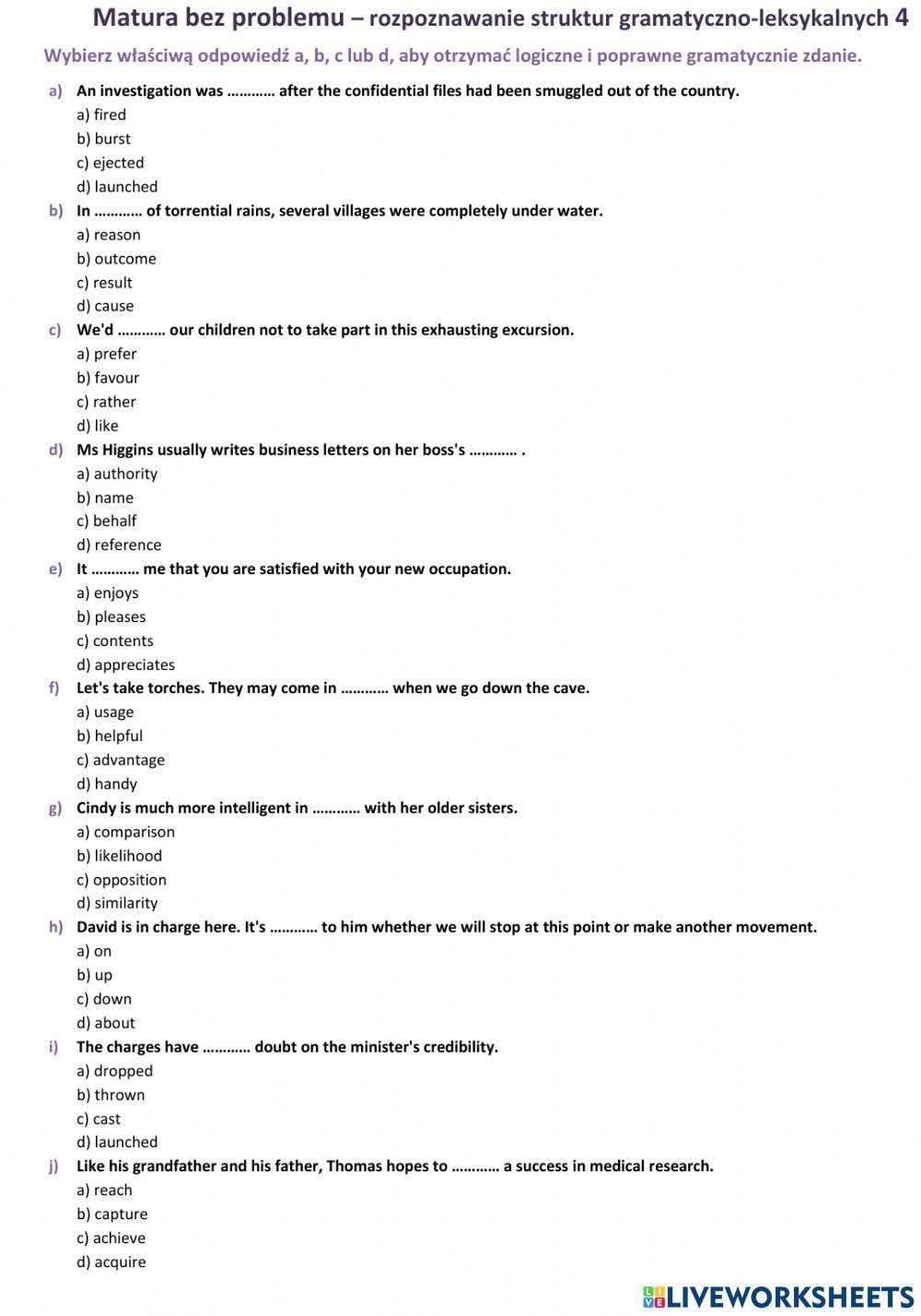 Matura - zadanie gramatyczno-leksykalne 4