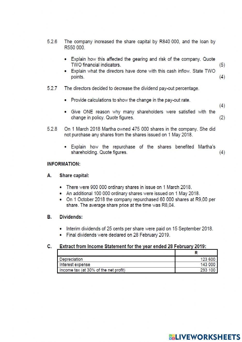 Question 5 Cash flow