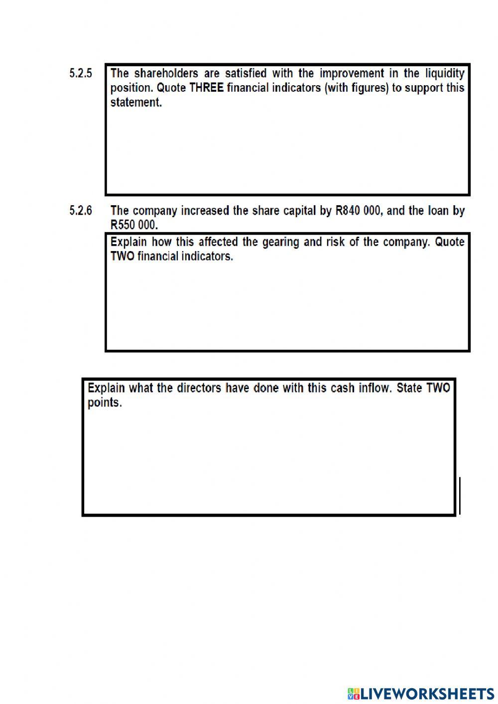 Question 5 Cash flow