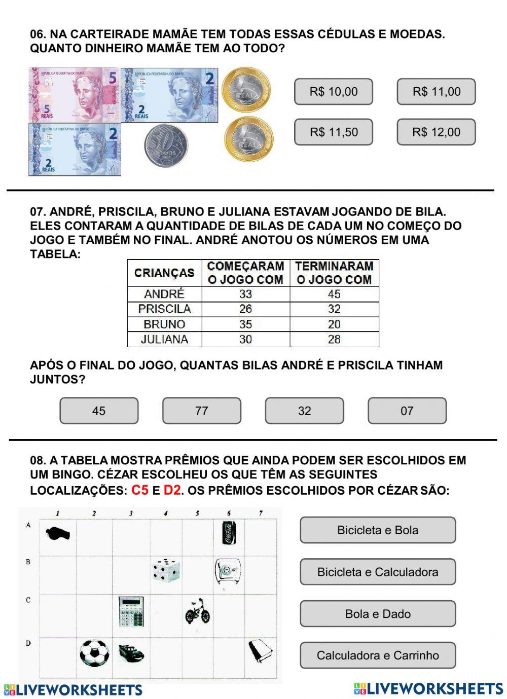 Atividade de matemática  adaptada educação especial