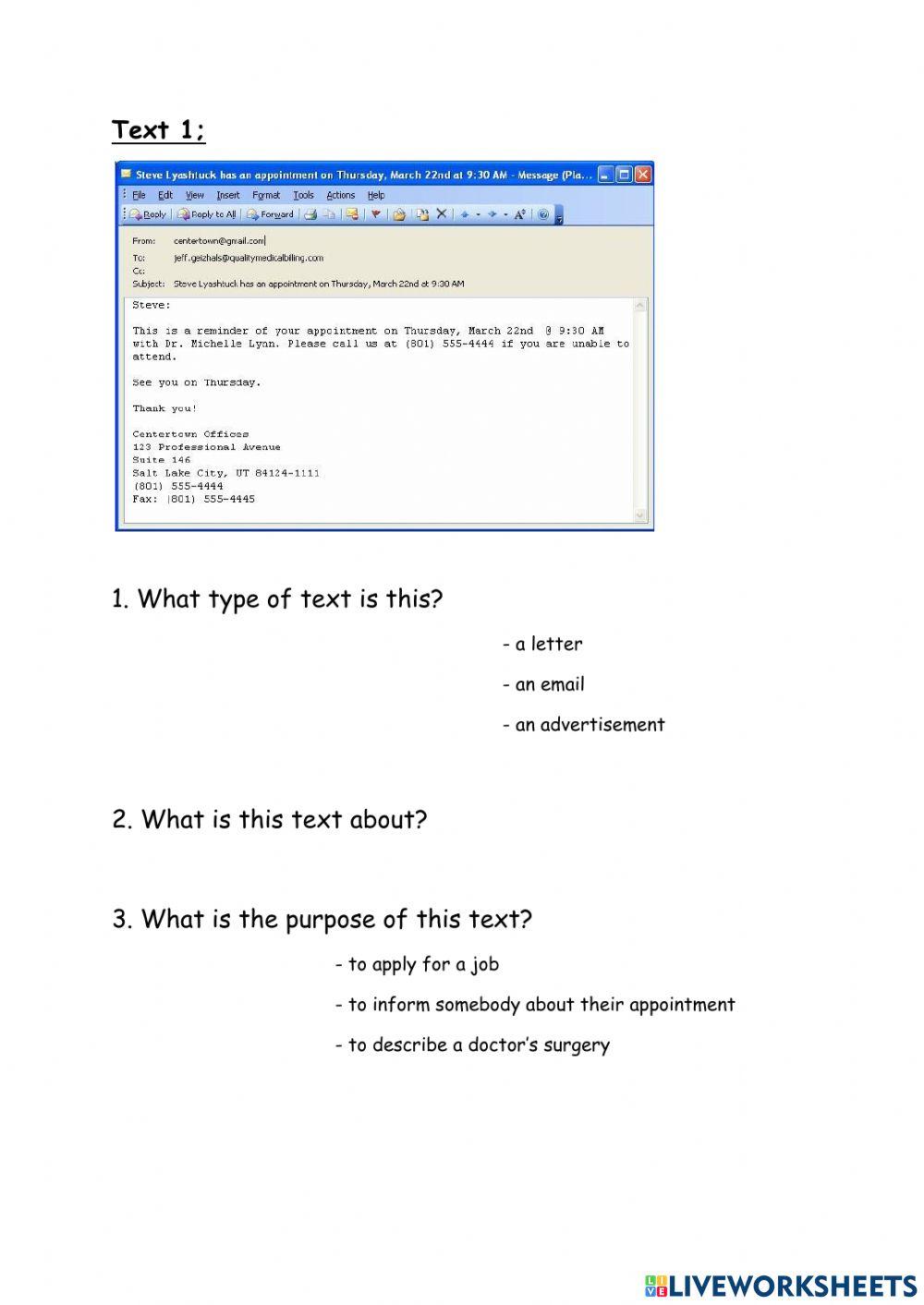 Reading- Text Type and Purpose