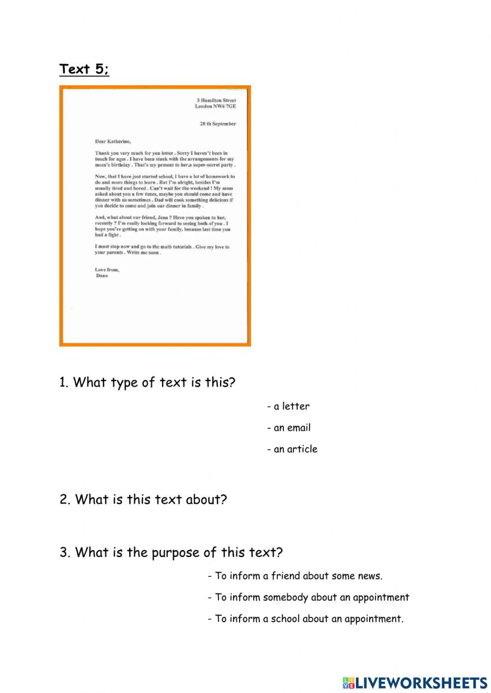 Reading- Text Type and Purpose