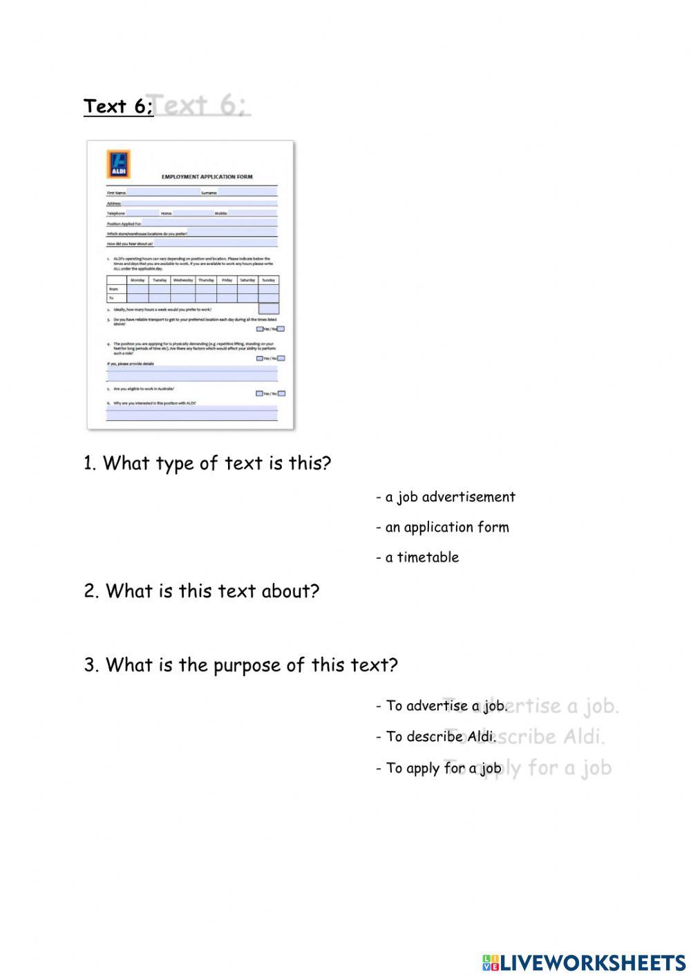 Reading- Text Type and Purpose