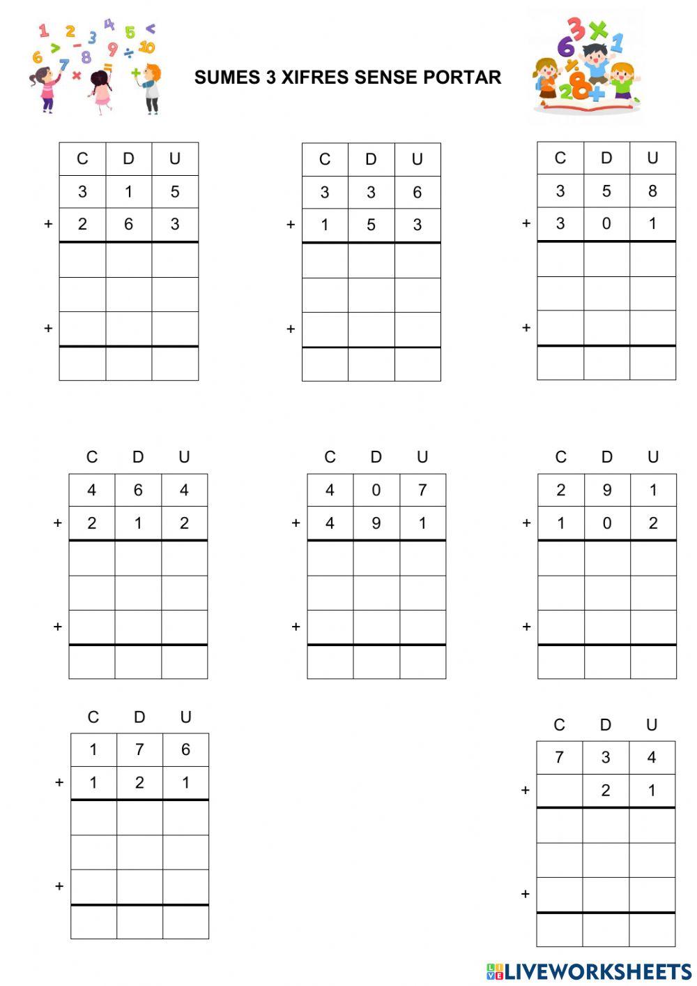 Sumes 3 xifres sense portar