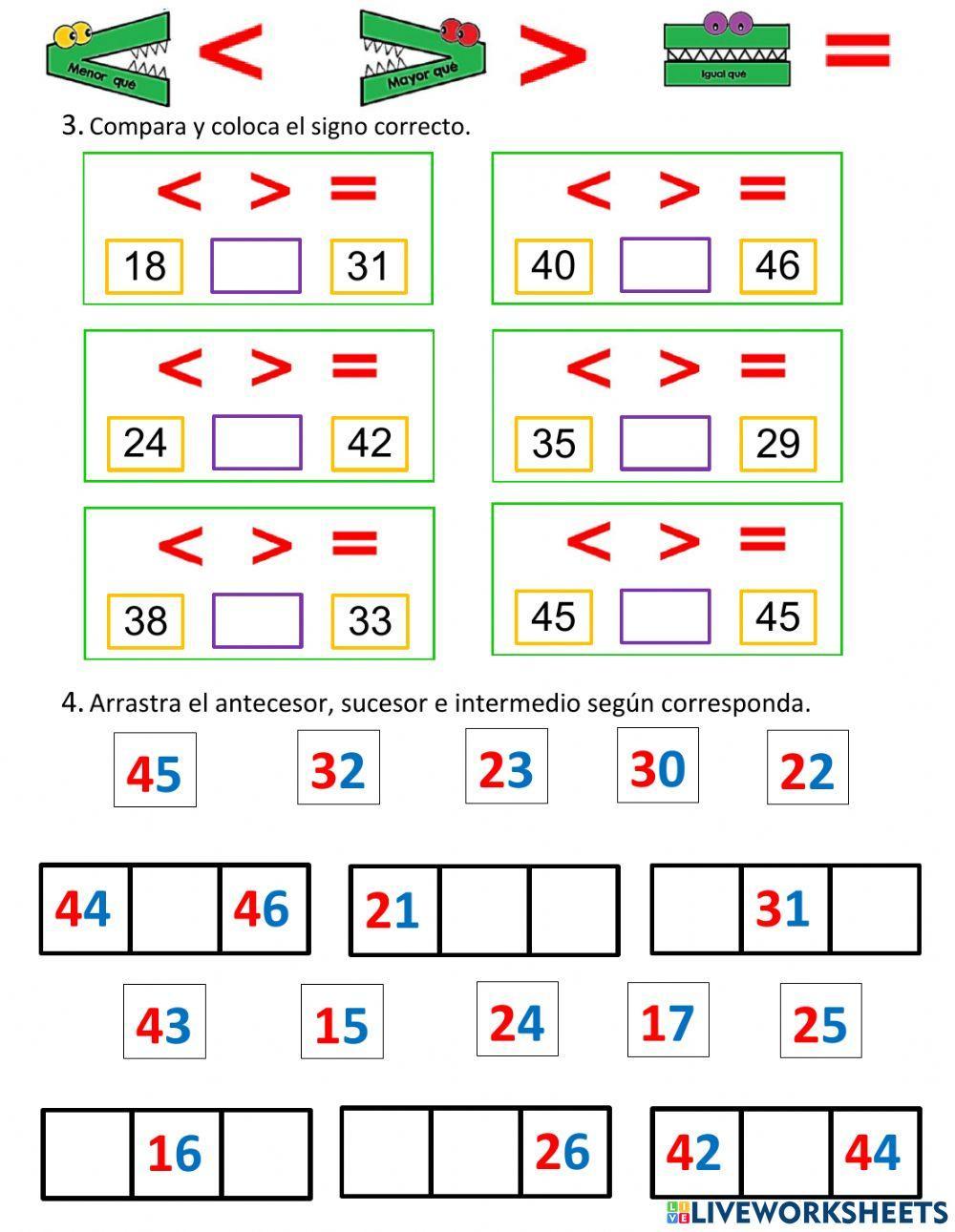 Números del 0 al 49 - Relaciones de orden