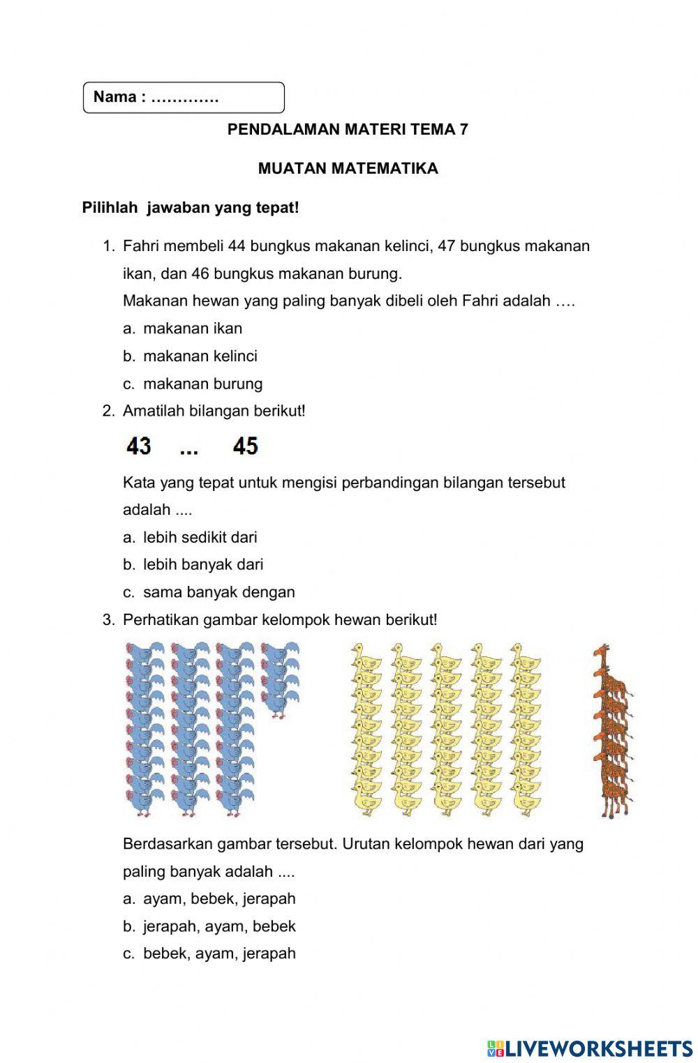 Pendalaman Materi Tema 7 Muatan Matematika