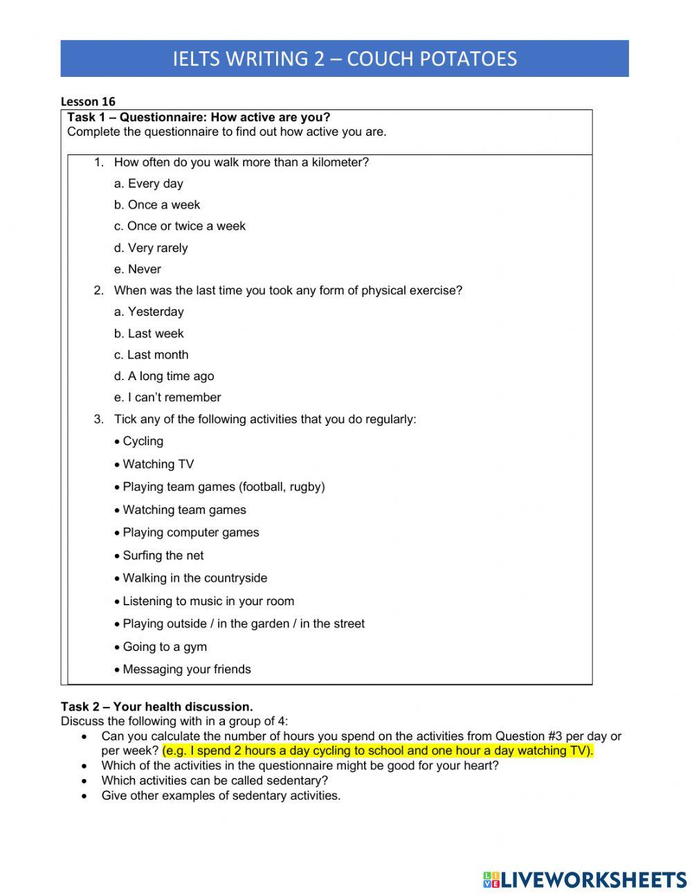 IELTS Writing 2 Lesson 16 IELTS Task 2 worksheet | Live Worksheets