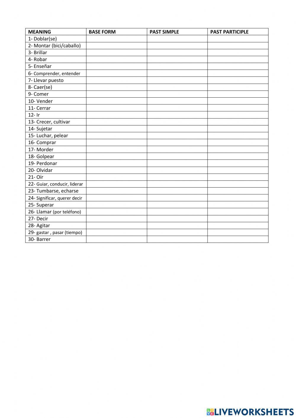Irregular verbs- TEST