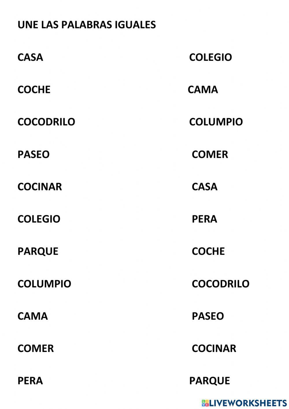 Asocia palabras iguales