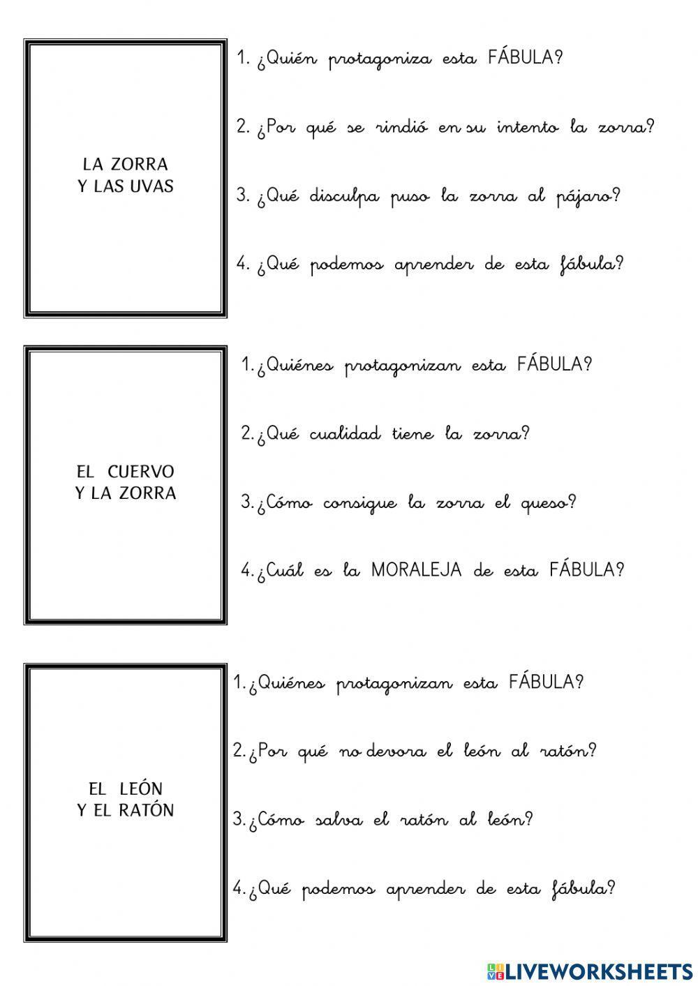 010 FÁBULAS comprensión lectora 2º E.P.