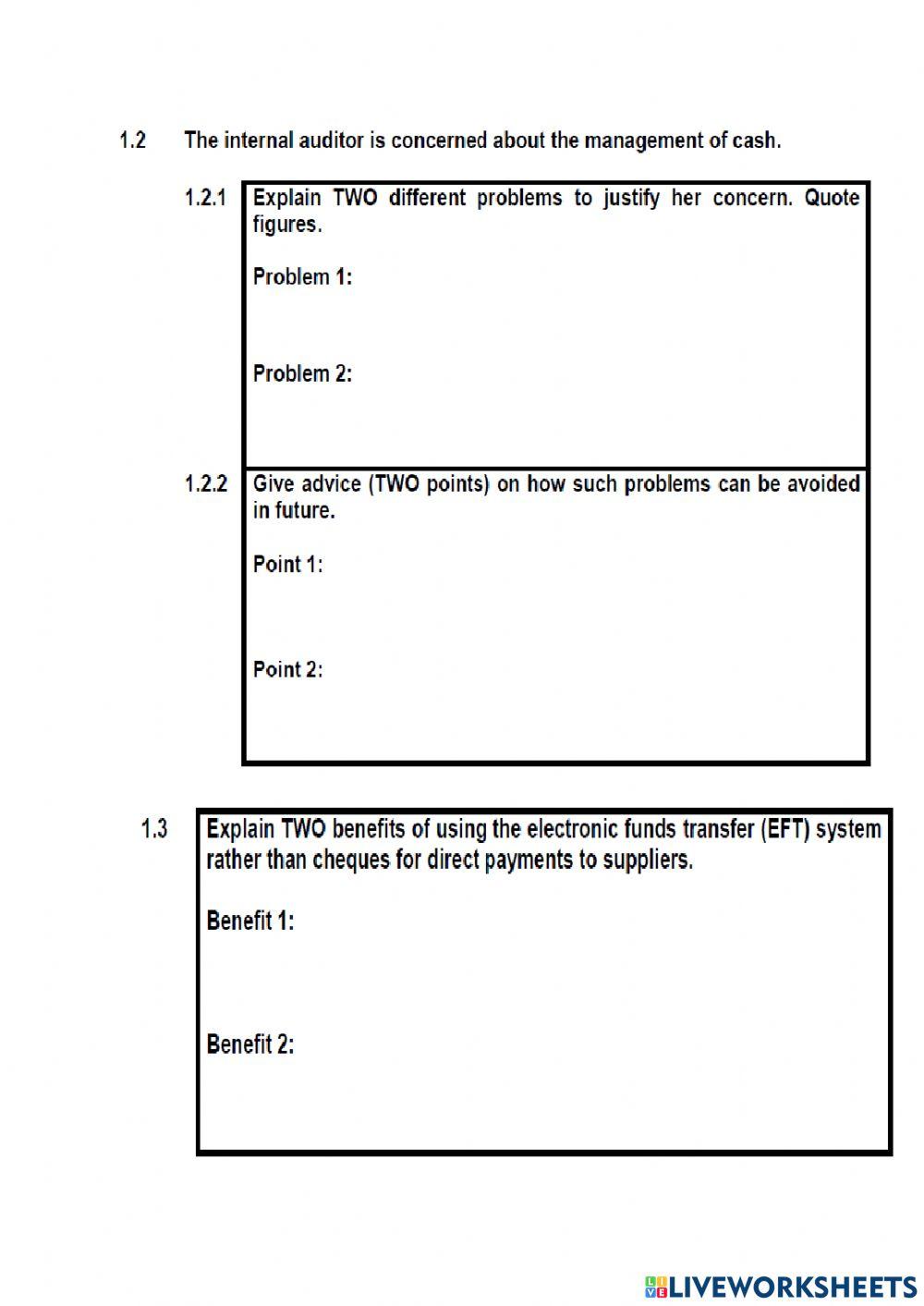 Question 1 Bank reconciliation