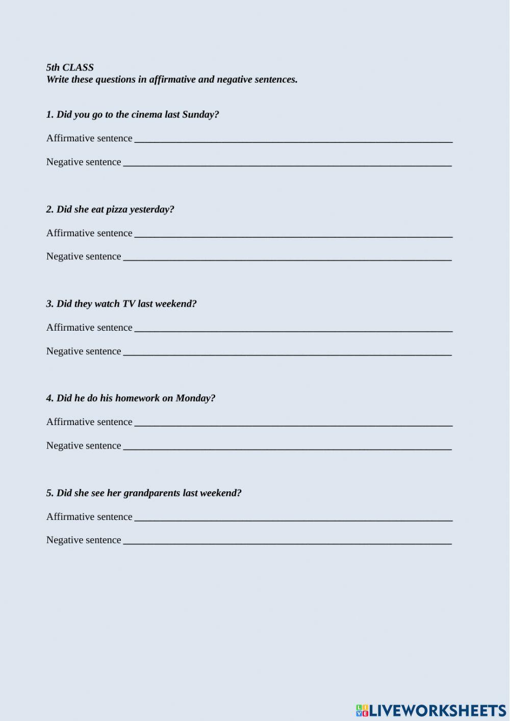 Affirmative and negative sentences in past