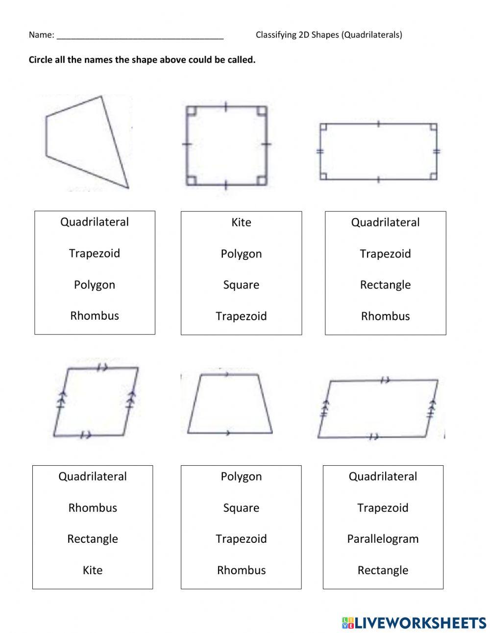 Classifying Quadrilaterals (5th grade) online exercise for Live