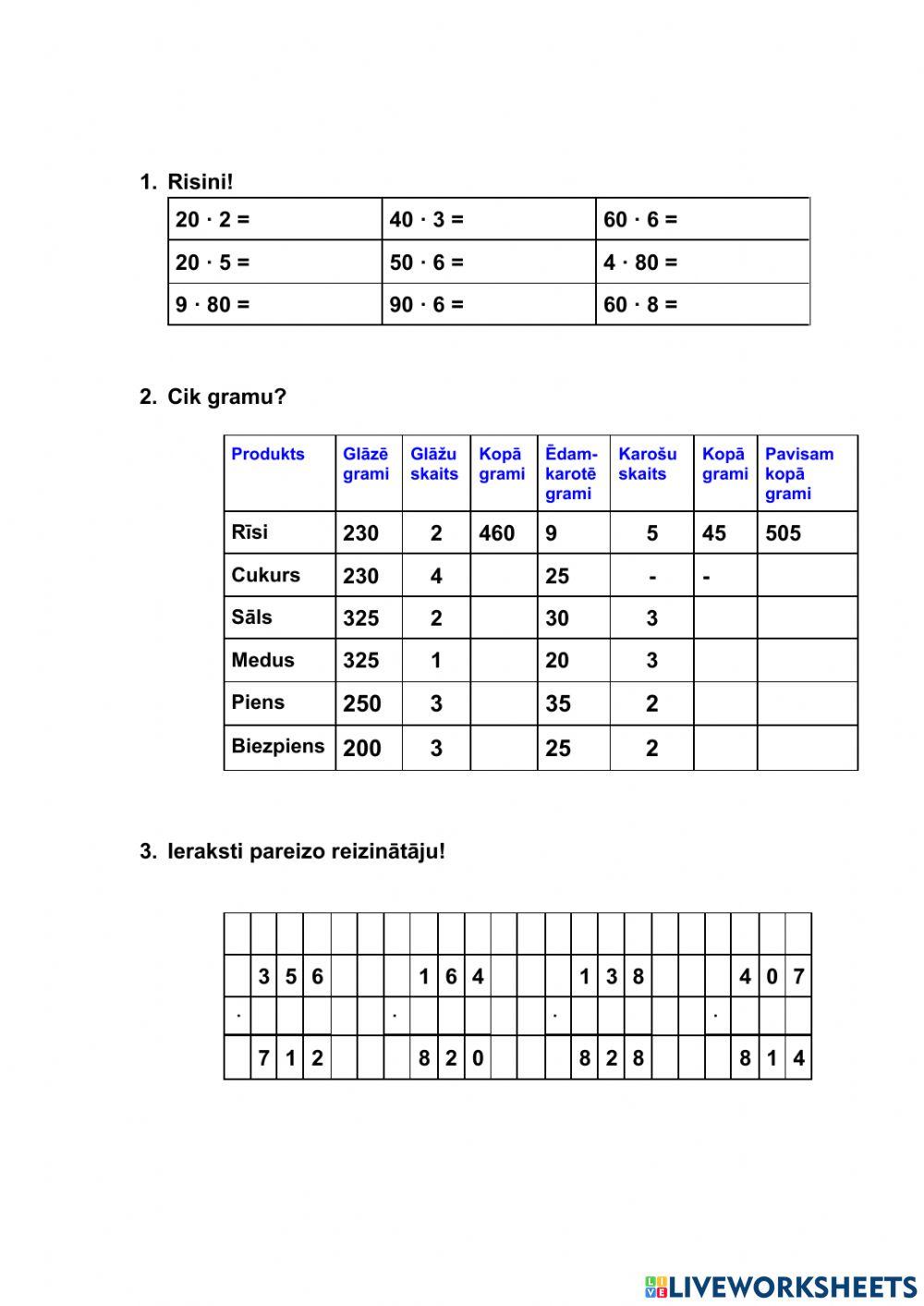 Matemātika. Reizināšana.