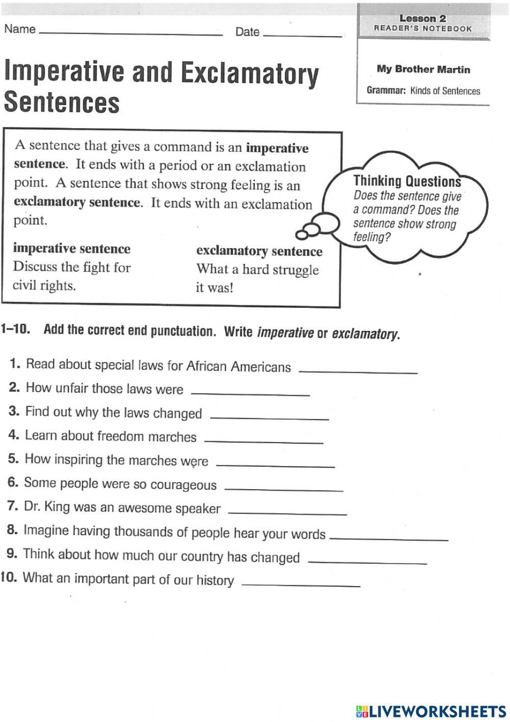 Imperative and Exclamatory Sentences online exercise for | Live Worksheets