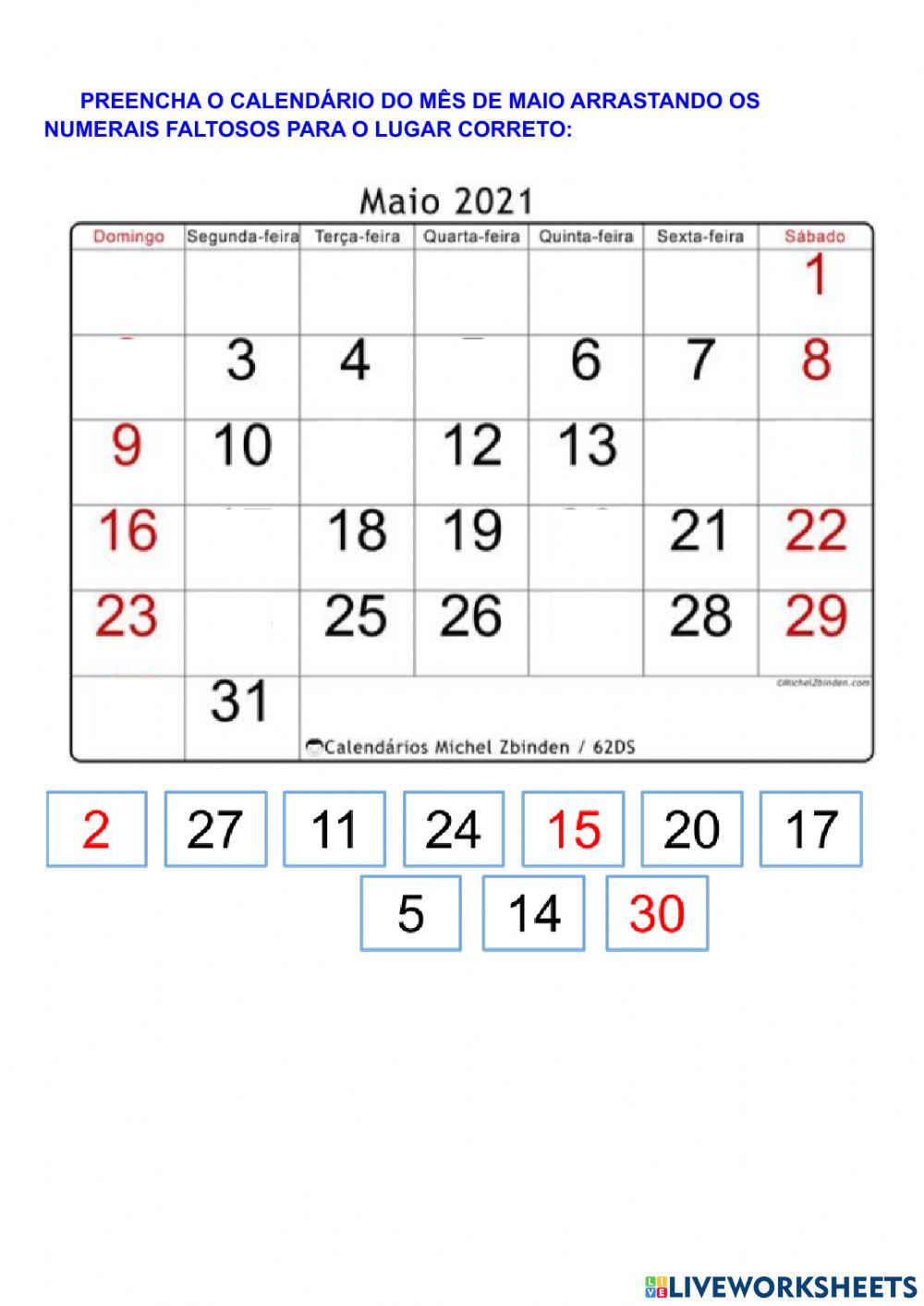 Calendário maio