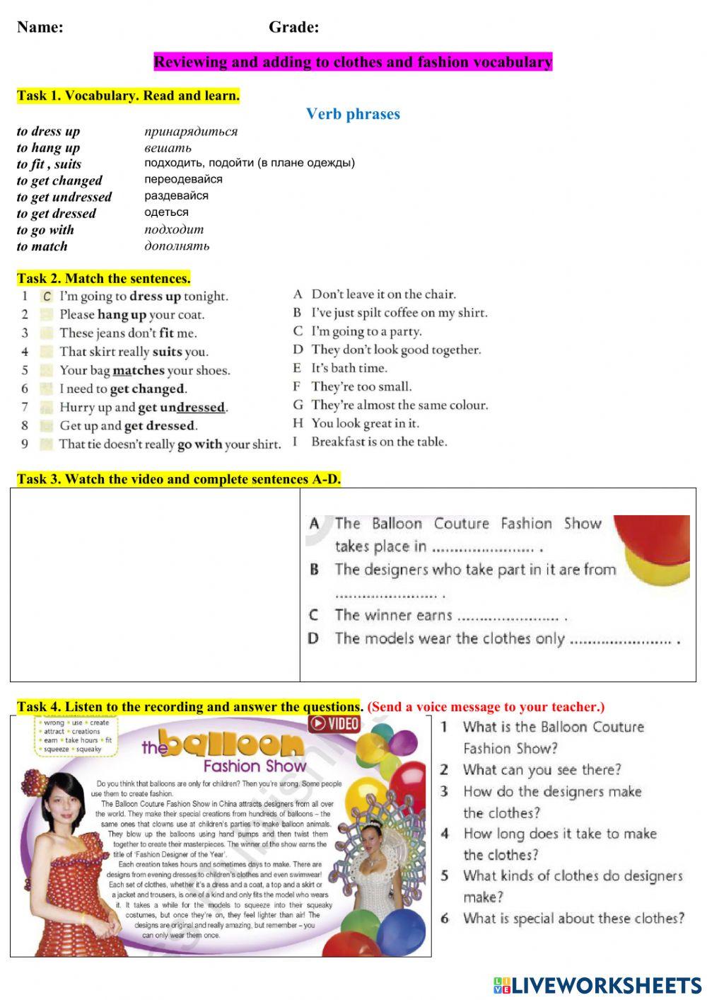 Reviewing and adding to clothes and fashion vocabulary