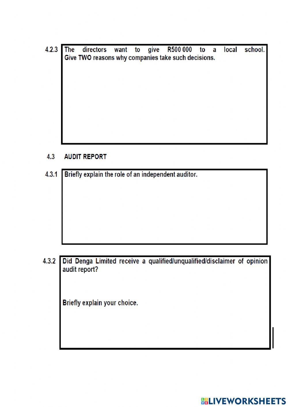 Question 4 Balance sheet and Audit report
