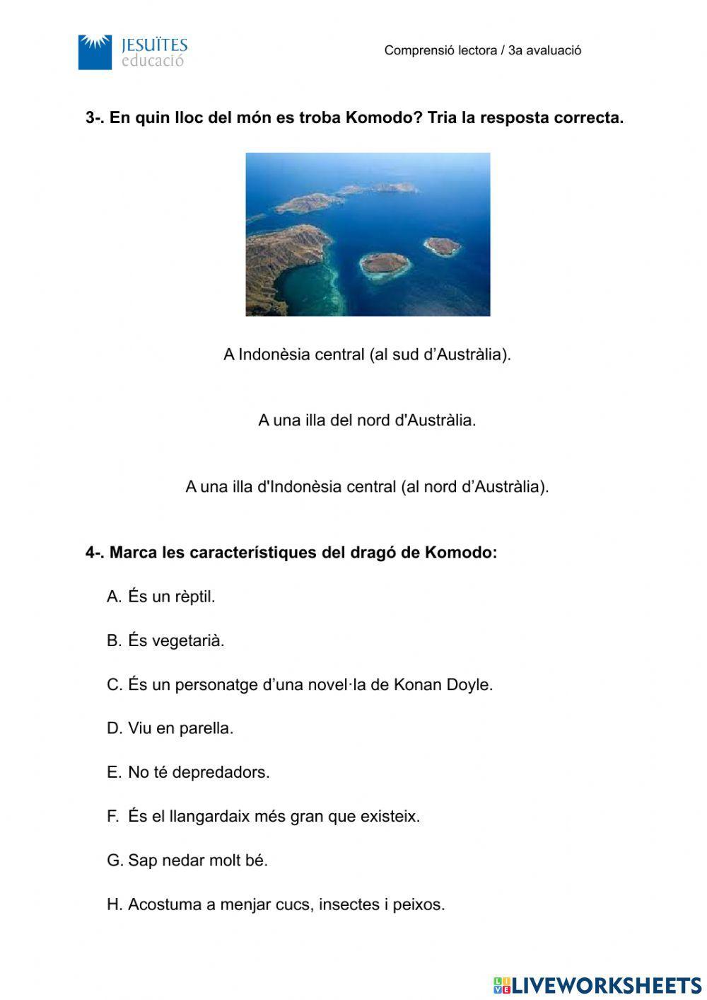 Lectura comprensiva català: El dragó de Komodo