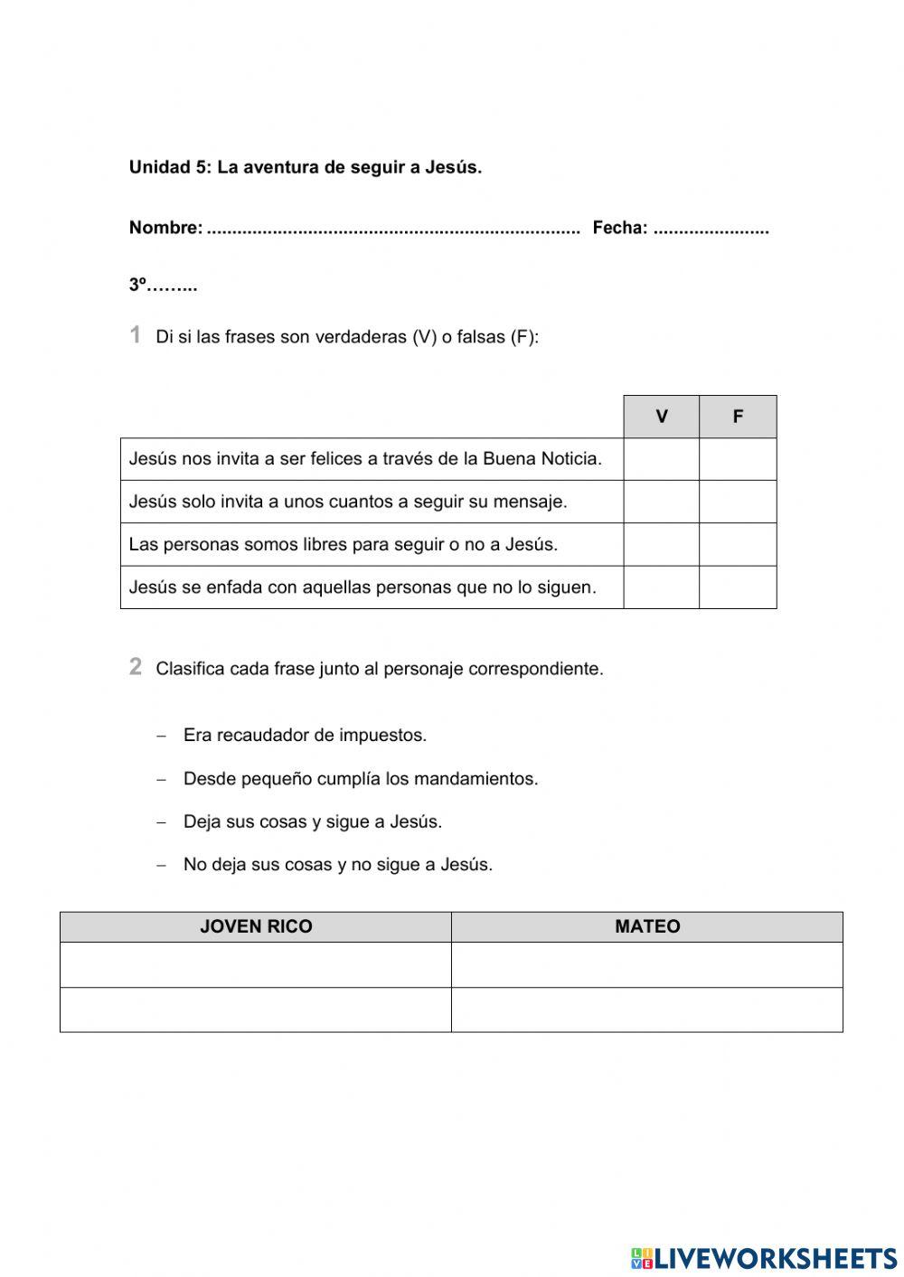 Evaluación Unidad 5 3º Primaria