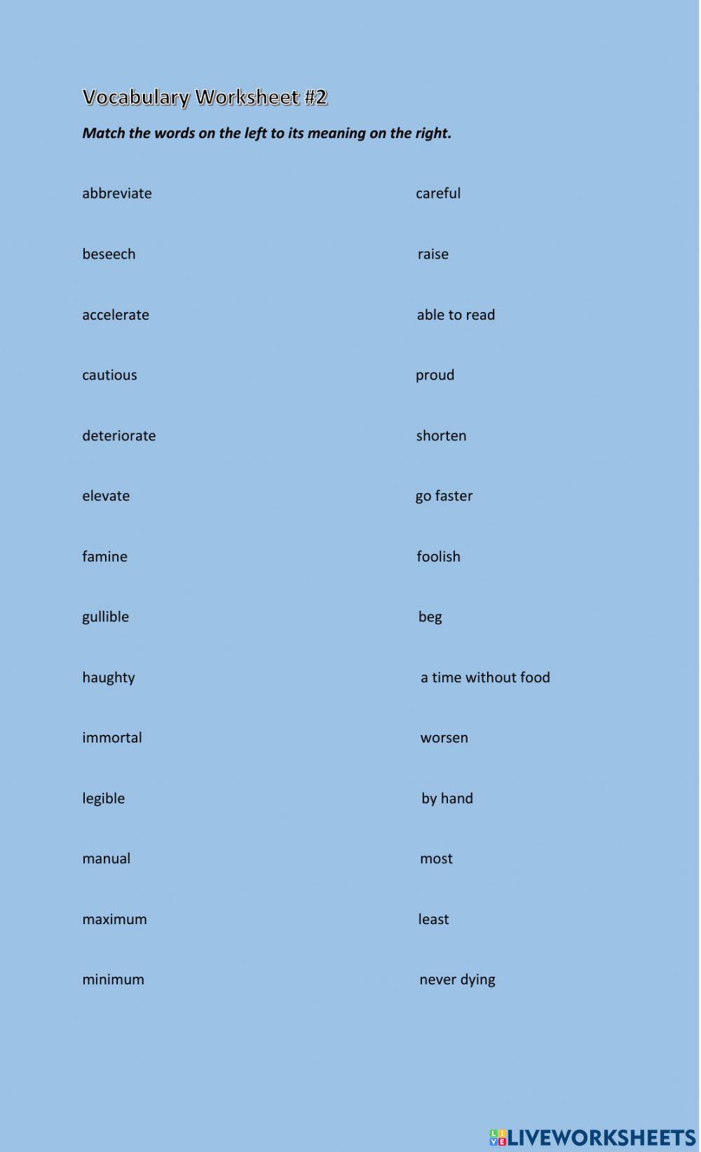 Vocabulary Worksheet 2