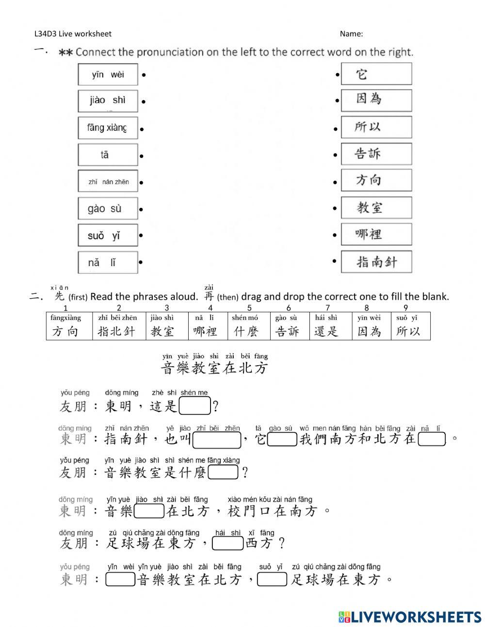 The music clasroom is to the North