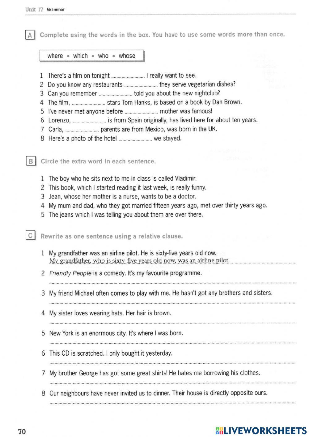 Grammar Ex. - Relative Clauses (B1)