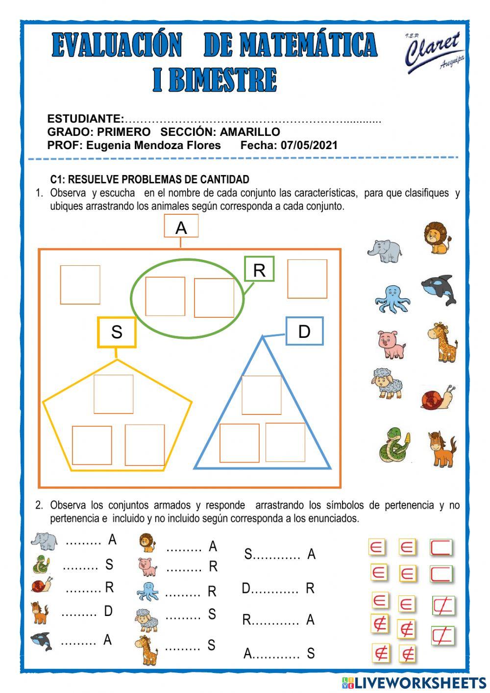 Evaluacion de matematica i bimestre