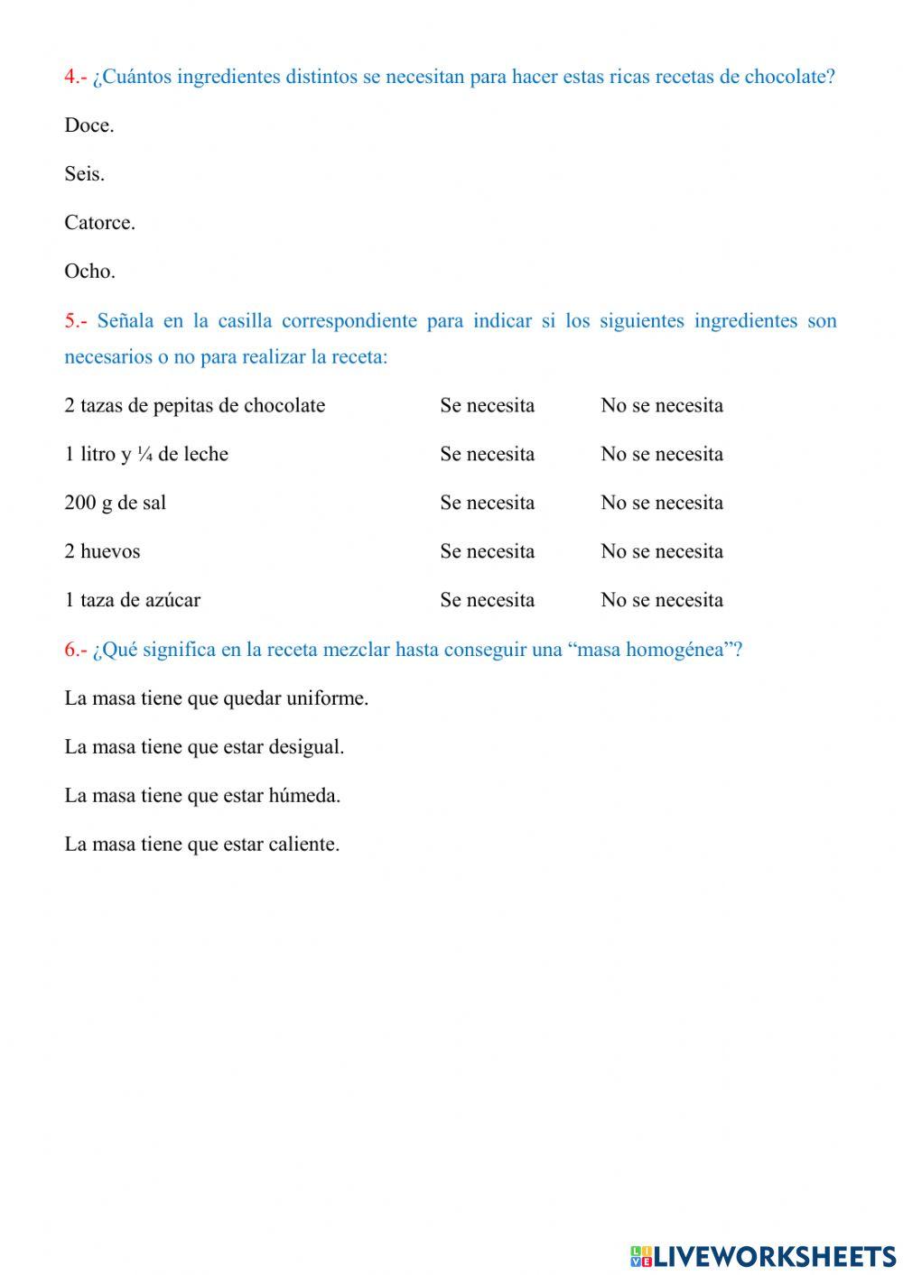 COMPRENSIÓN LECTORA -CÓMO HACER GALLETAS DE CHOCOLATE-