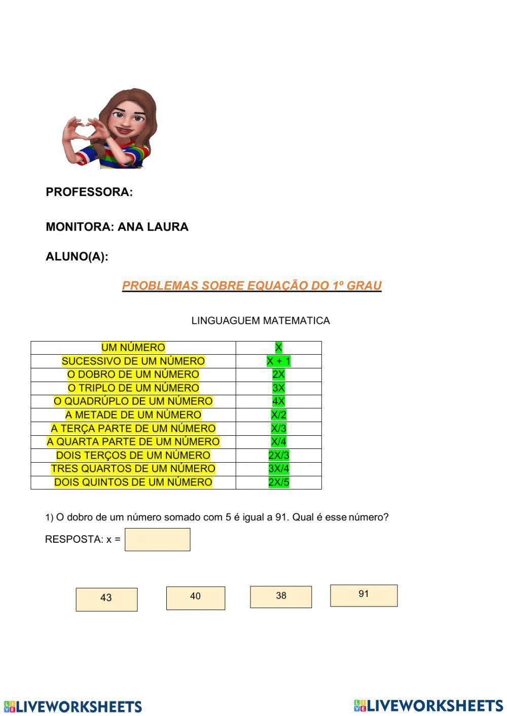 Equação do 1° grau