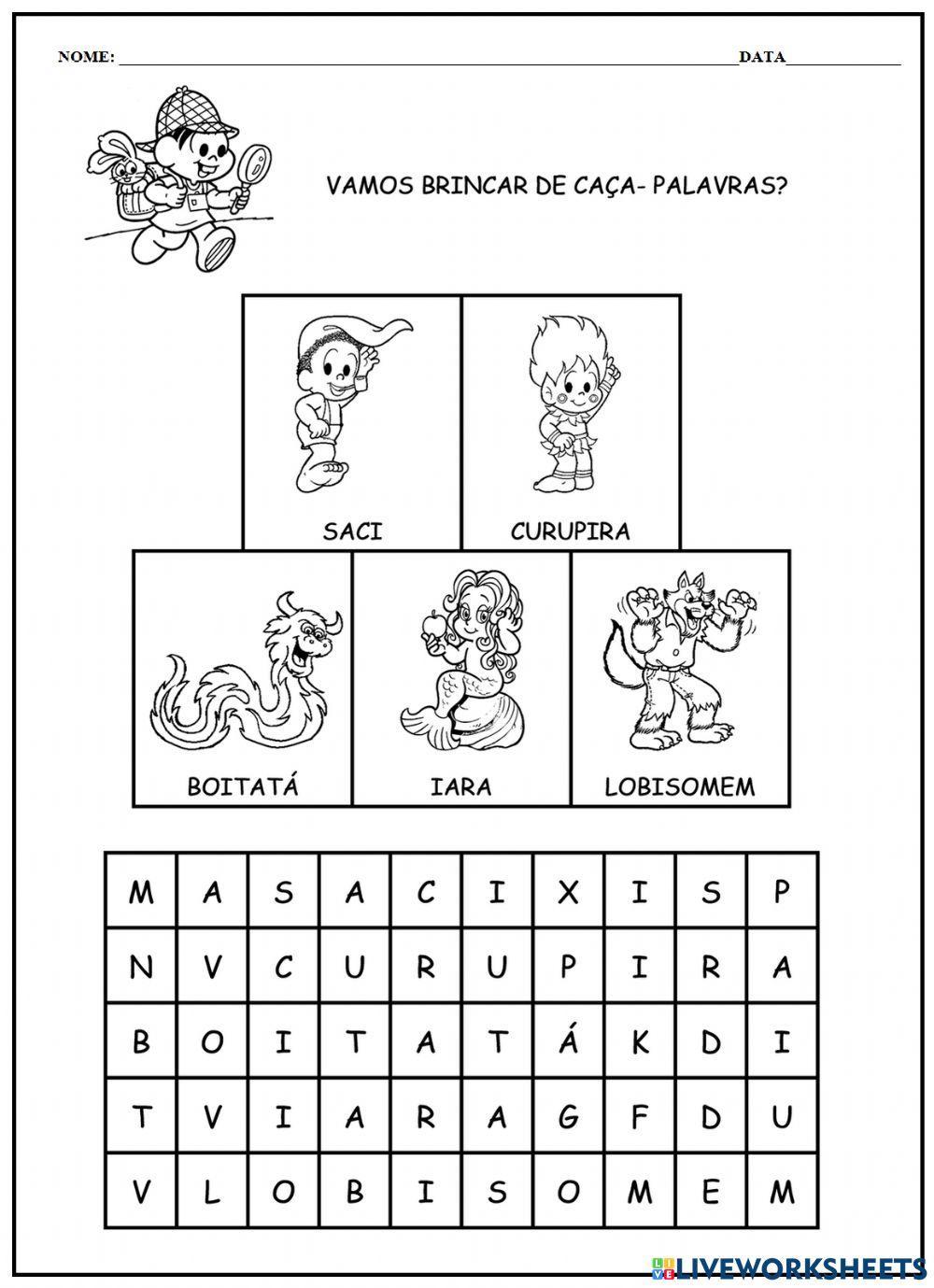 Caça-palavras interactive activity for educação infantil