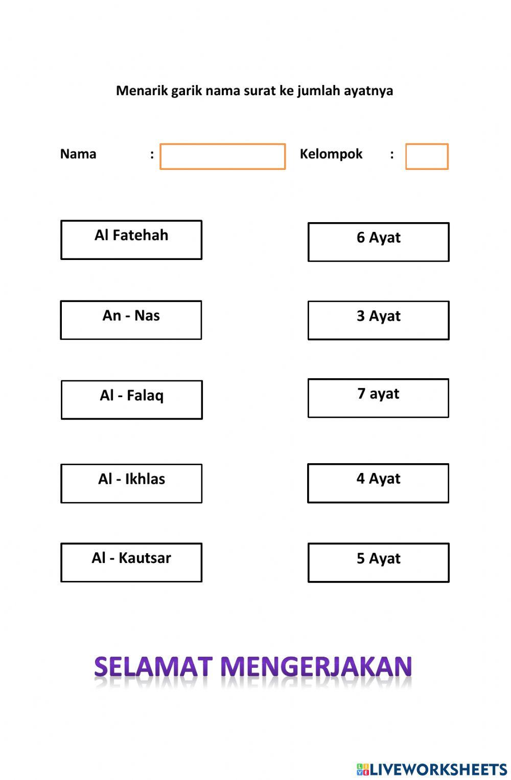 Menarik garis nama surat ke jumlah ayatnya