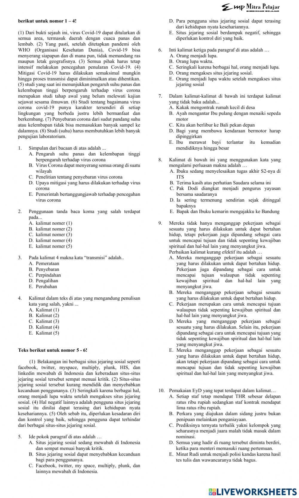 Soal latihan tps pbm 2