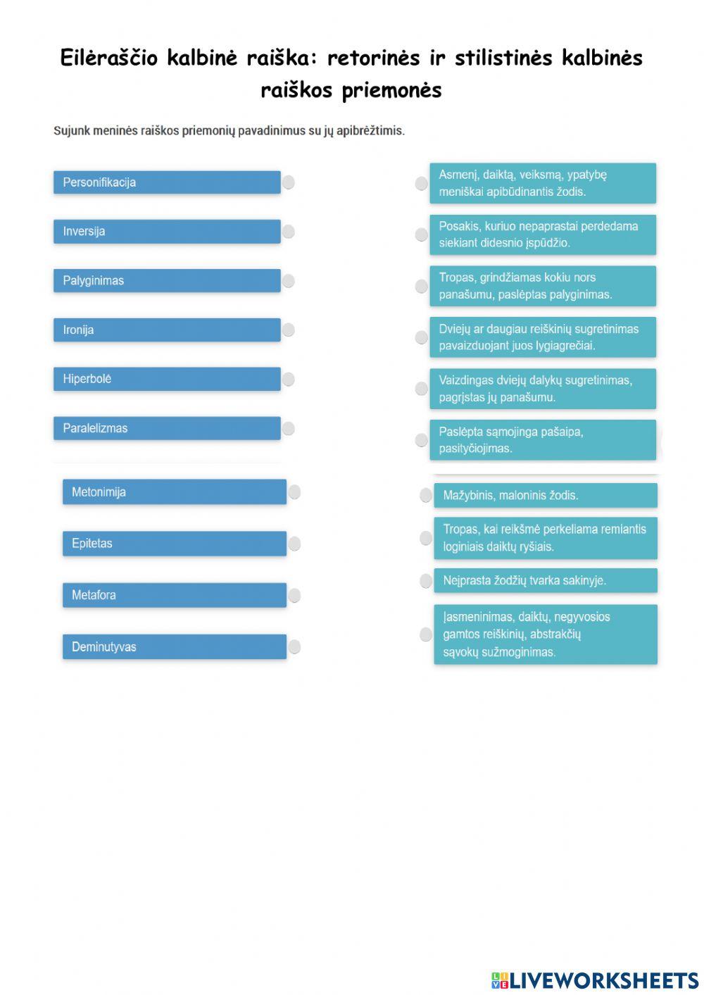 Eilėraščio kalbinė raiška: retorinės ir stilistinės kalbinės raiškos priemonės
