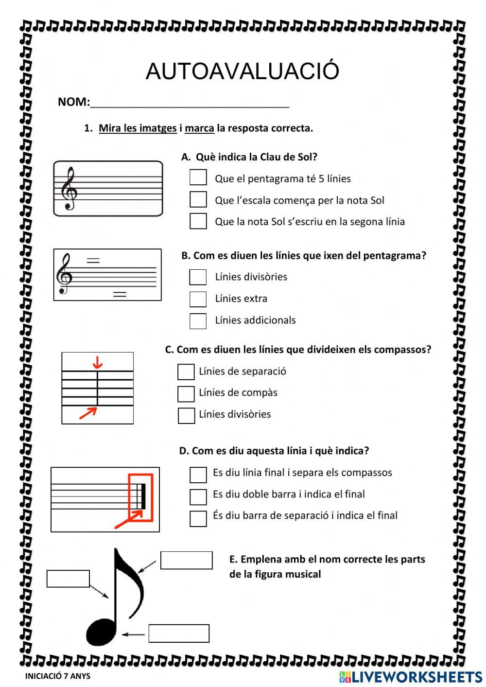 Llenguatge Musical - Iniciació 7 anys (Autoavaluació 1r Trimestre)