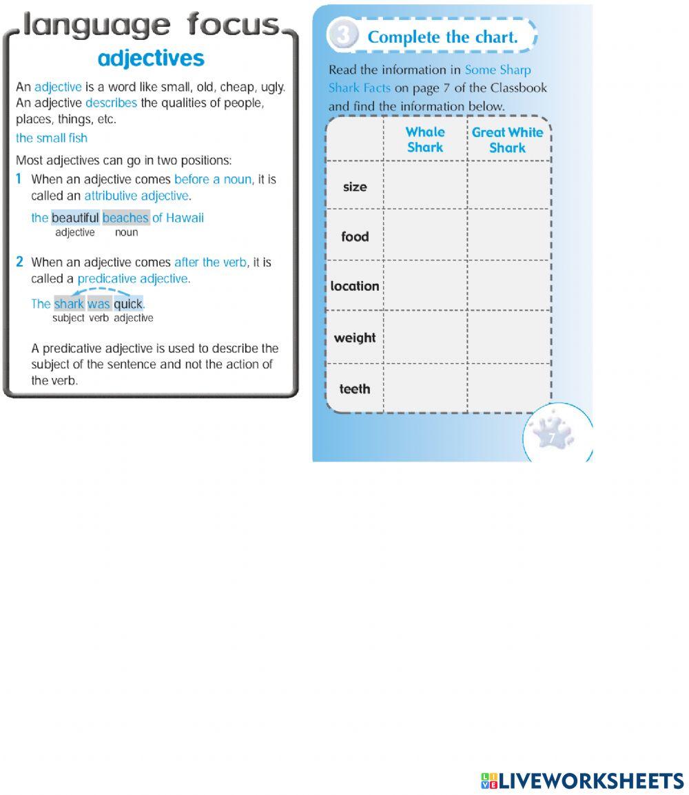 Complete the chart online exercise for Live Worksheets