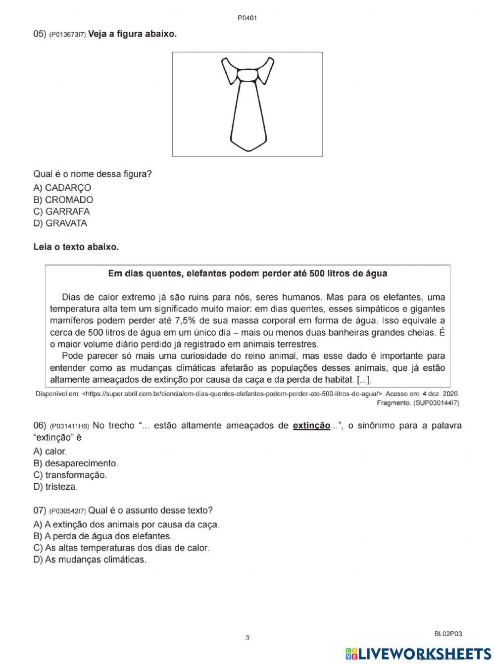 Avaliação diagnóstica português