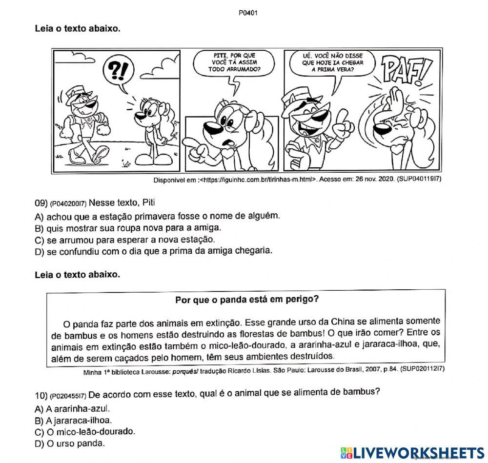 Avaliação diagnóstica português