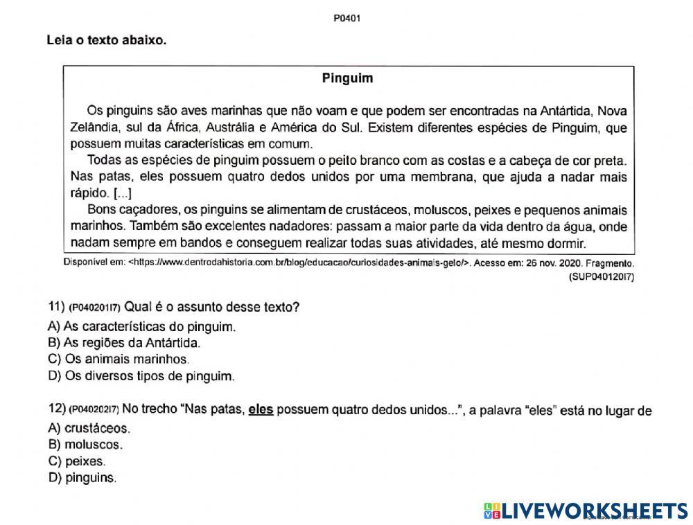Avaliação diagnóstica português