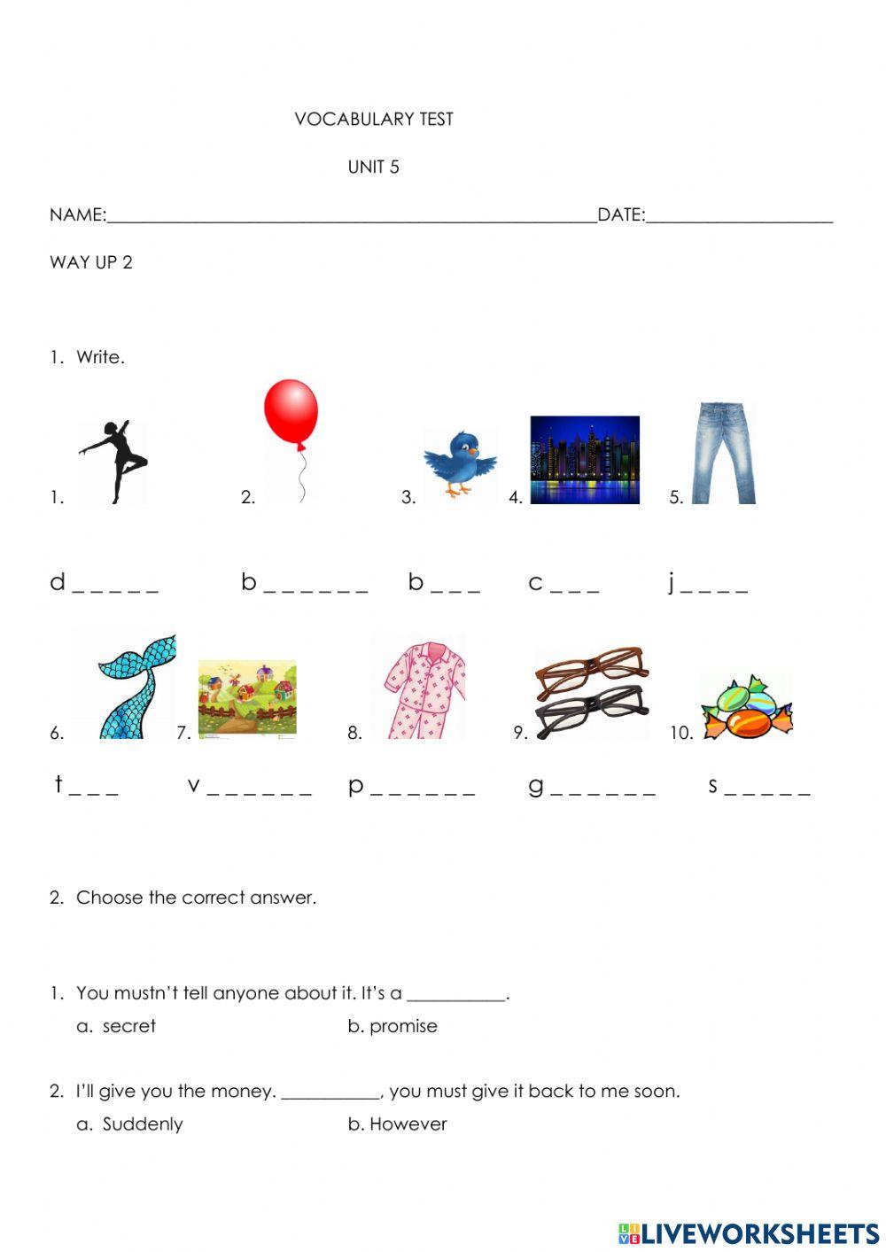 Vocabulary test: unit 5, b' class