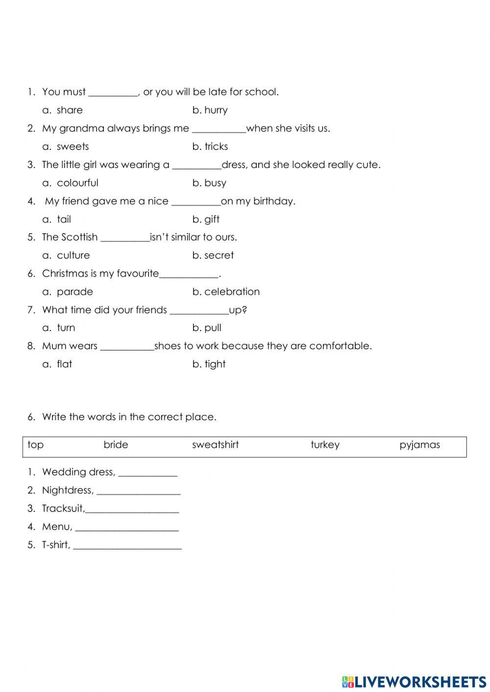 Vocabulary test: unit 5, b' class