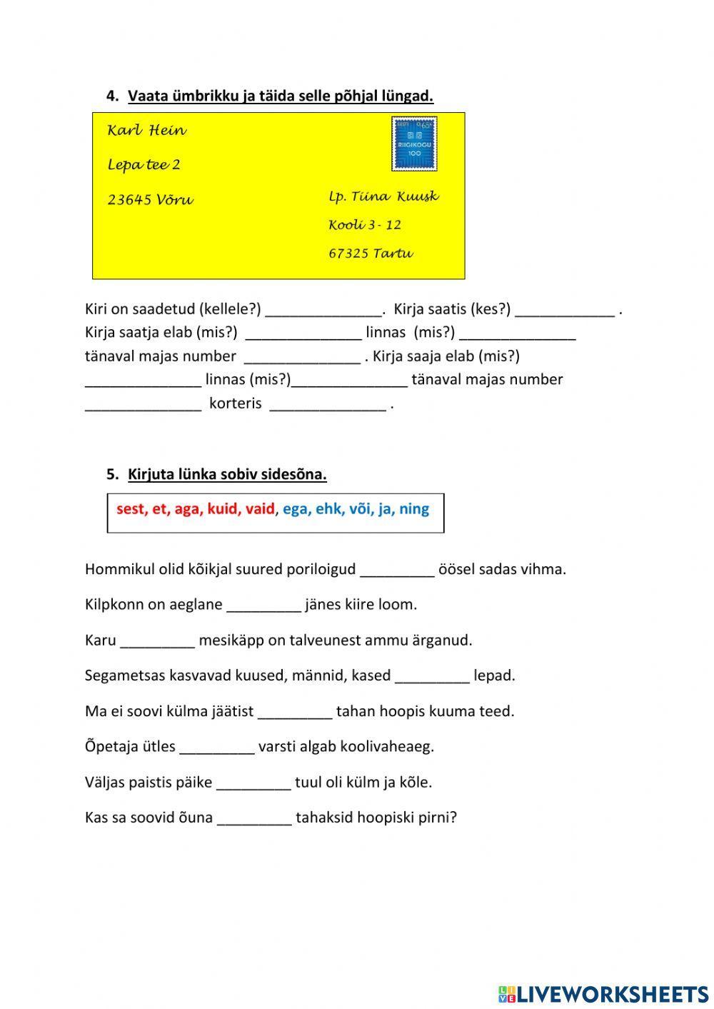 eesti keel, 2.klass, kordamine (jaanuar- märts)