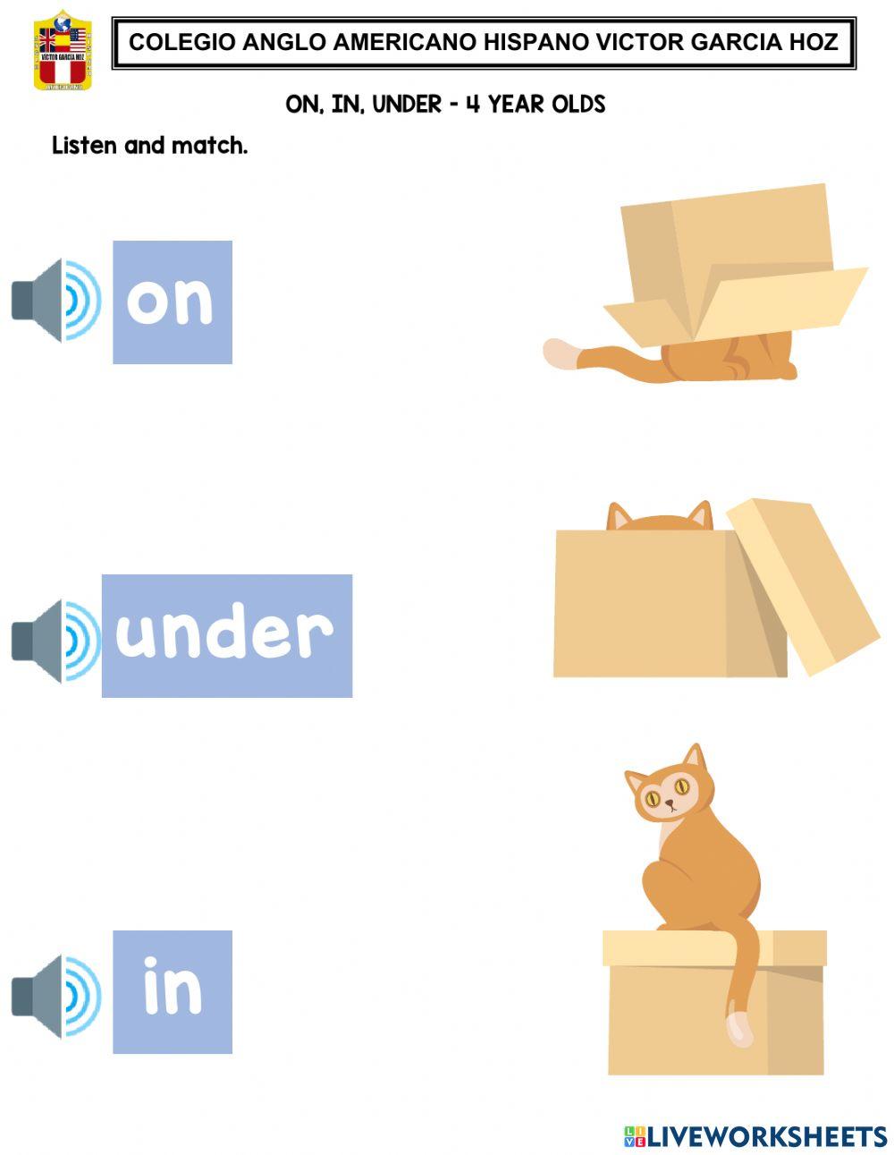 On, in, under - 4 year olds