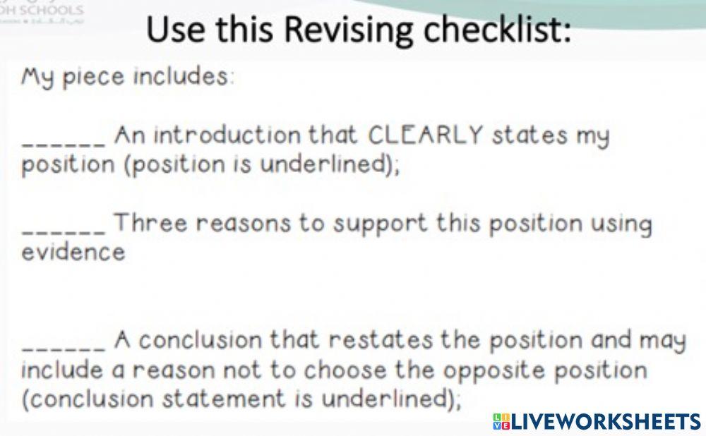 Revising Checklist-Persuasive Essay