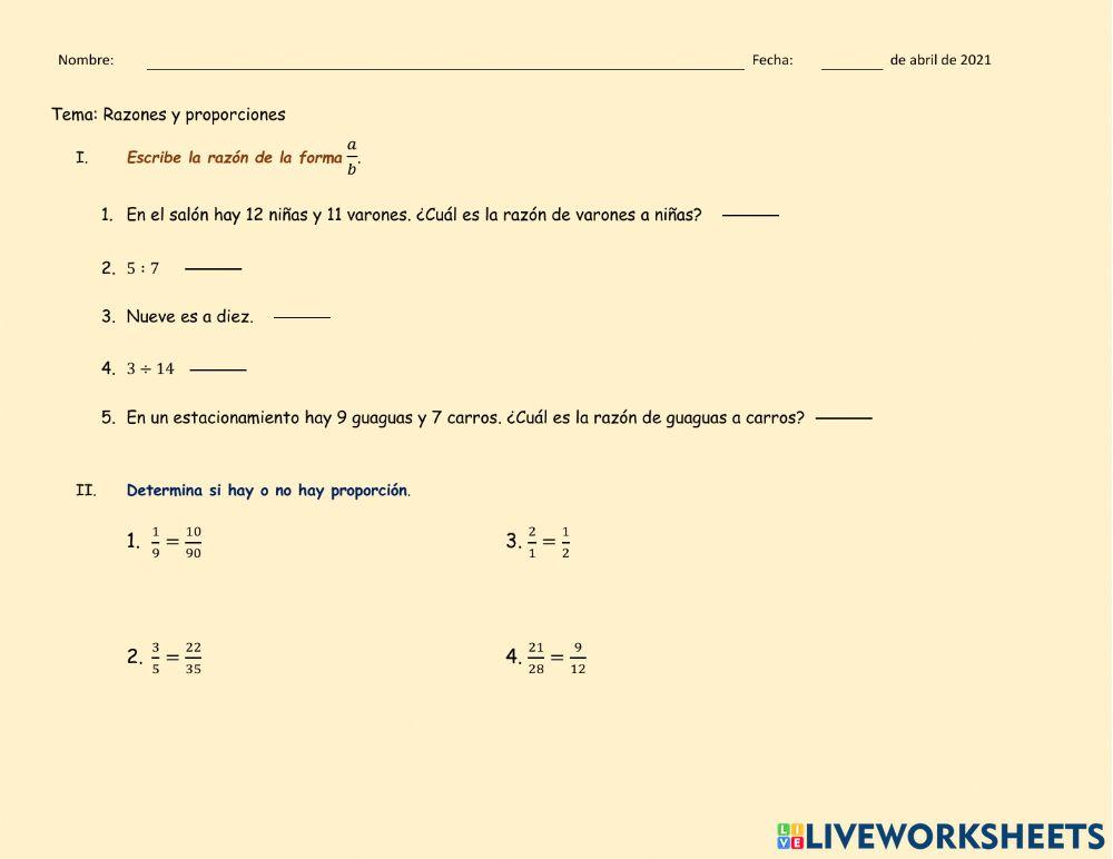 Repaso - Razones y proporciones