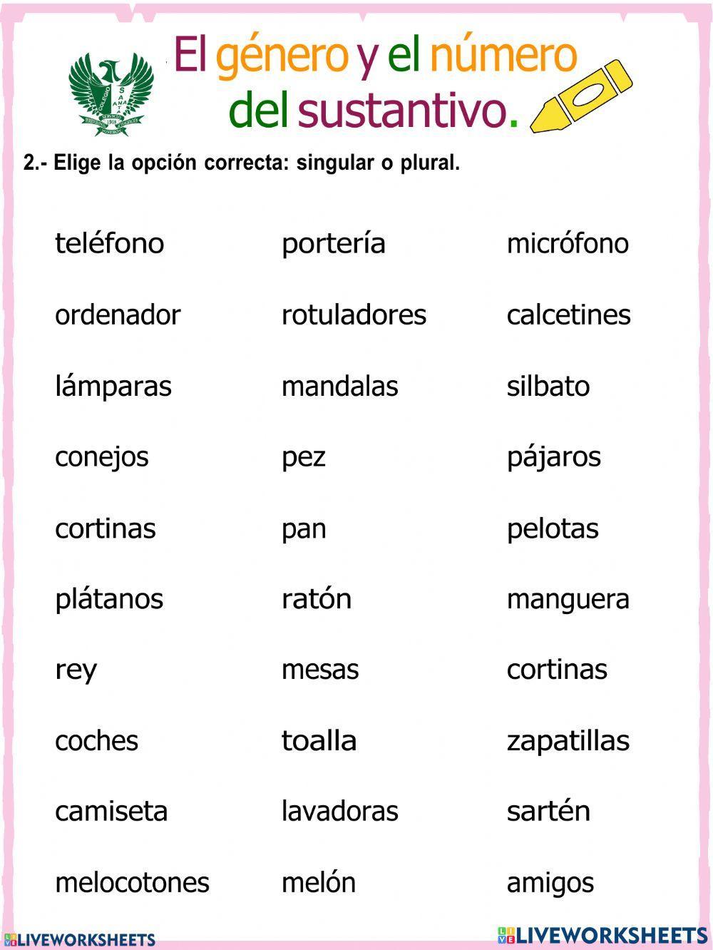 Concordancia entre el genero y numero del sustantivo