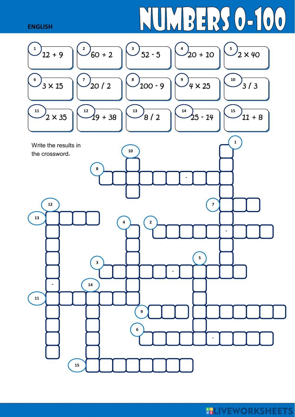 Numbers Crossword online exercise for Live Worksheets
